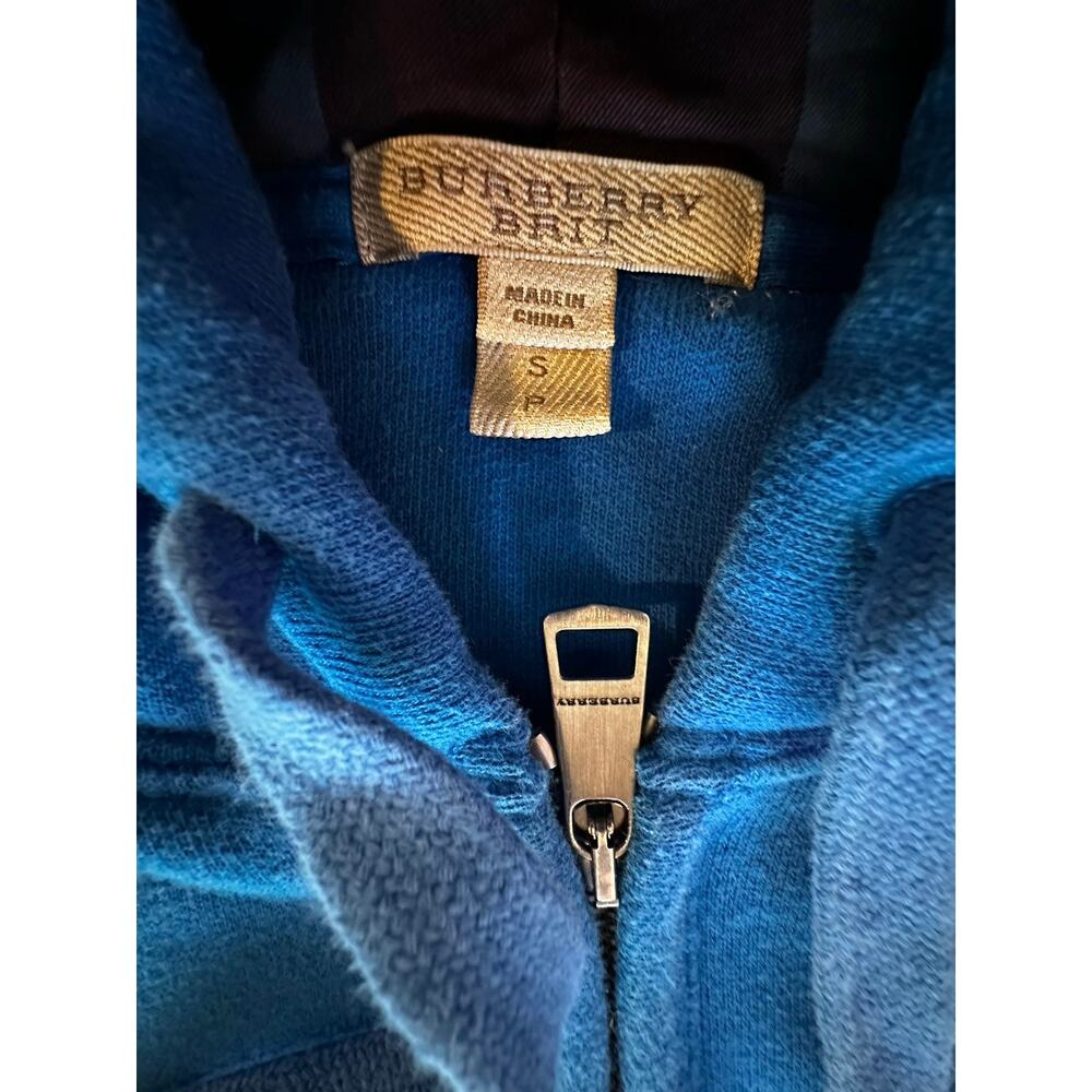 Burberry Brit Blue Zip Hoodie SP Quiet Luxury Designer Athleisure Check Lined - Picture 3 of 11